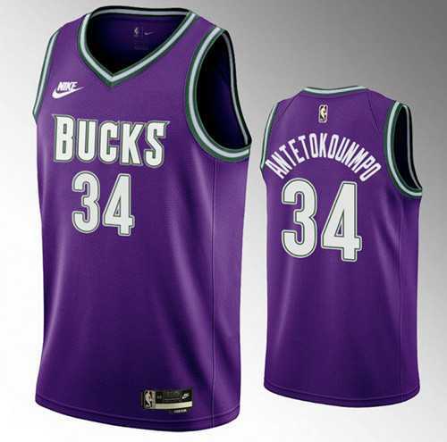 Men%27s Milwaukee Bucks #34 Giannis Antetokounmpo 2022-23 Purple Classic Edition Swingman Stitched Basketball Jersey Dzhi->minnesota timberwolves->NBA Jersey